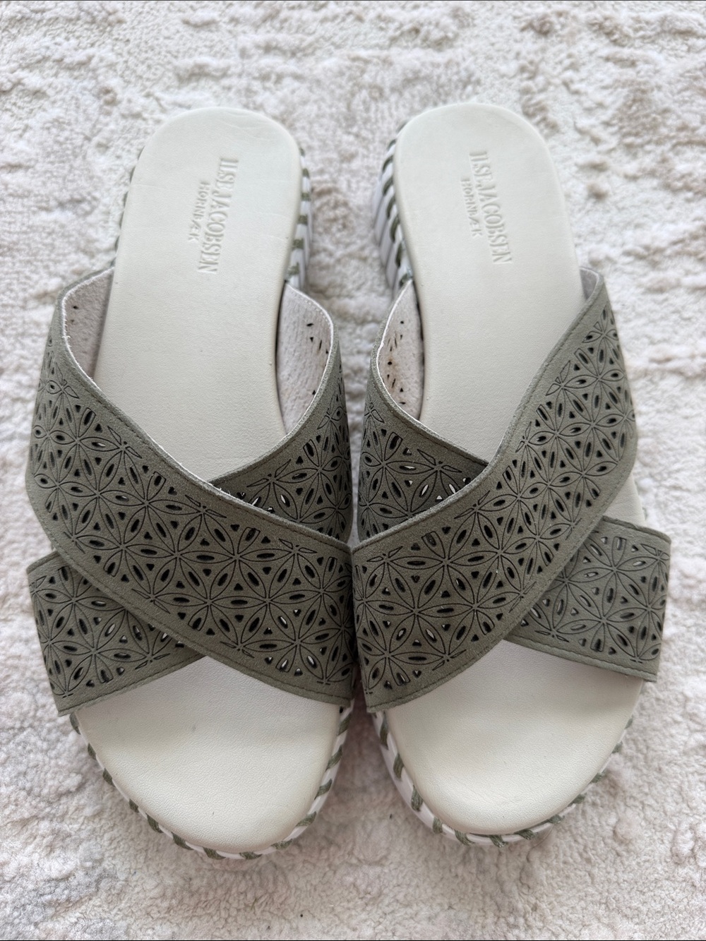Ilse Jacobsen Olive Laser-Cut Crossband Mules